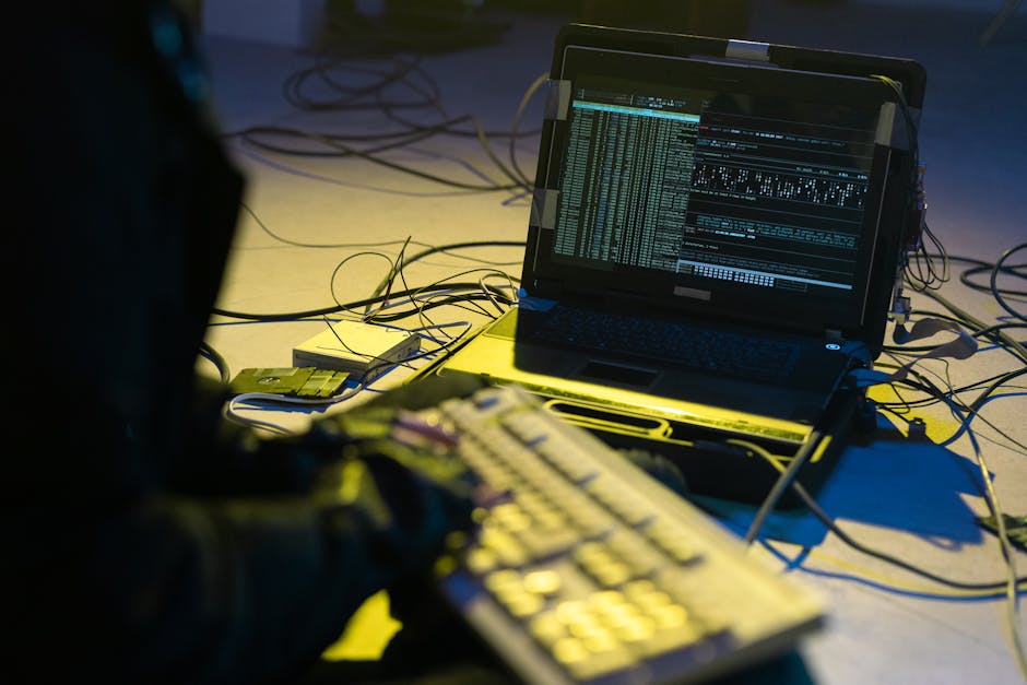 Analyst monitoring a controlled security assessment on a laptop in an office